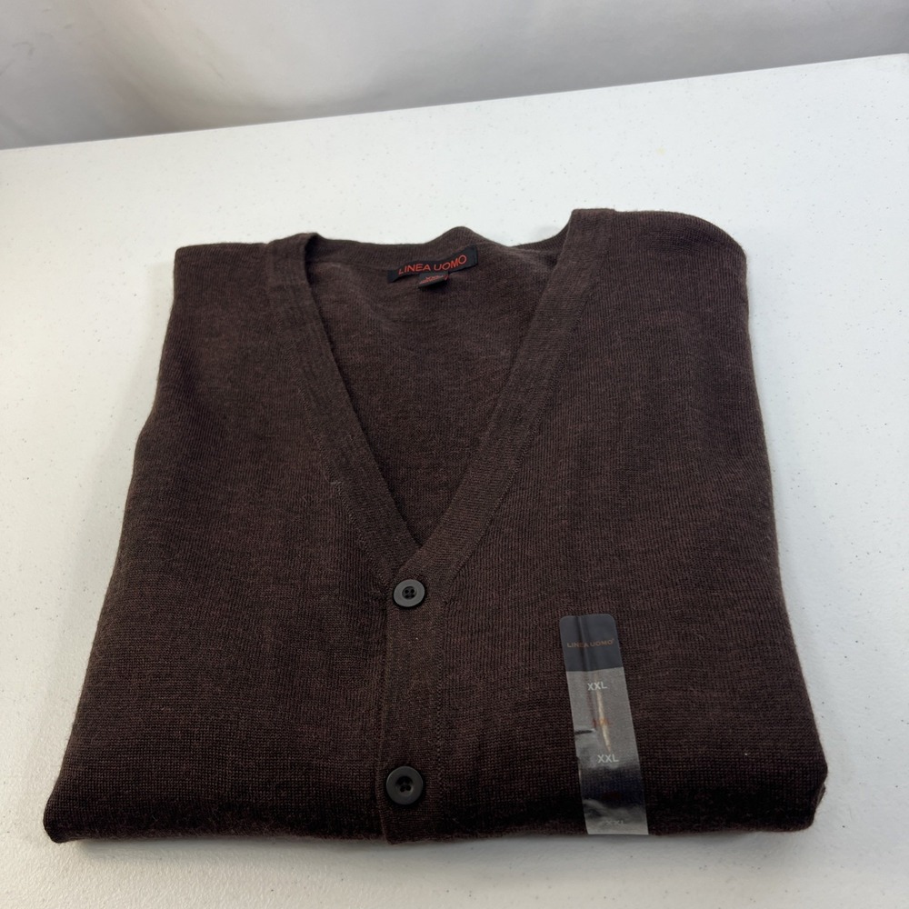 NWOT Linea Uomo Brown Lightweight Wool Blend Preppy Cardigan Size‎ 2XL